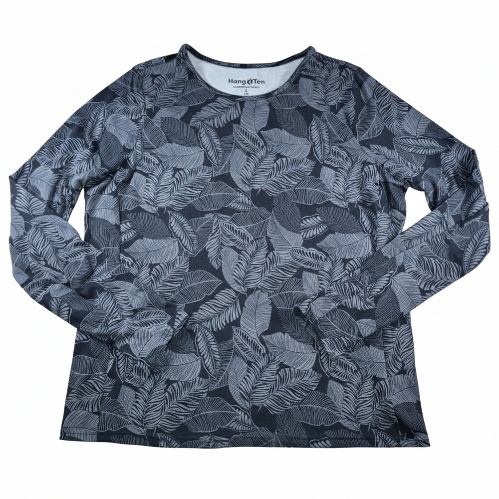 ​Hang Ten UPF 50+ Sun Shirt L Tropical Leaf Print Long Sleeve Pockets